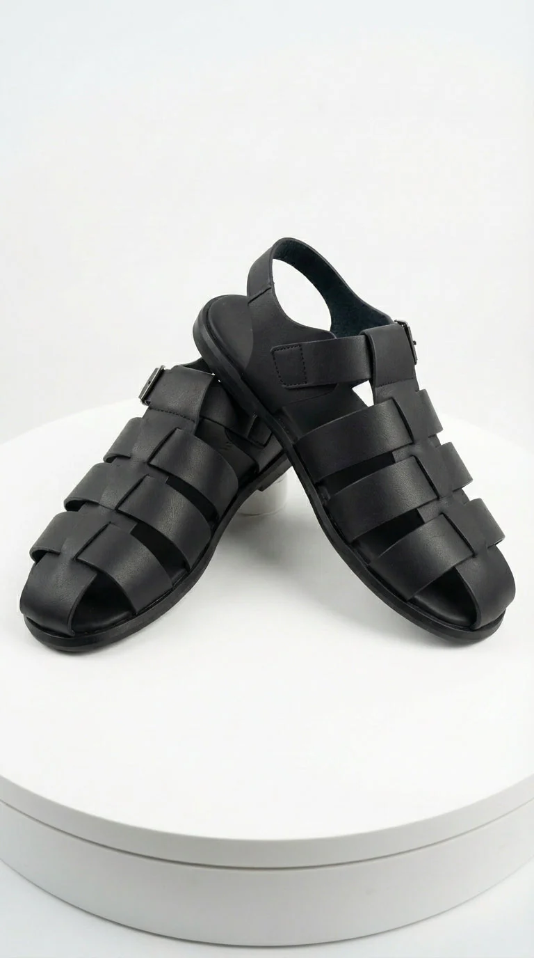 Mens Black Leather Sandals – Buckle Strap Casual Summer Shoes Breathable Open Toe Comfort Footwear - Image 6