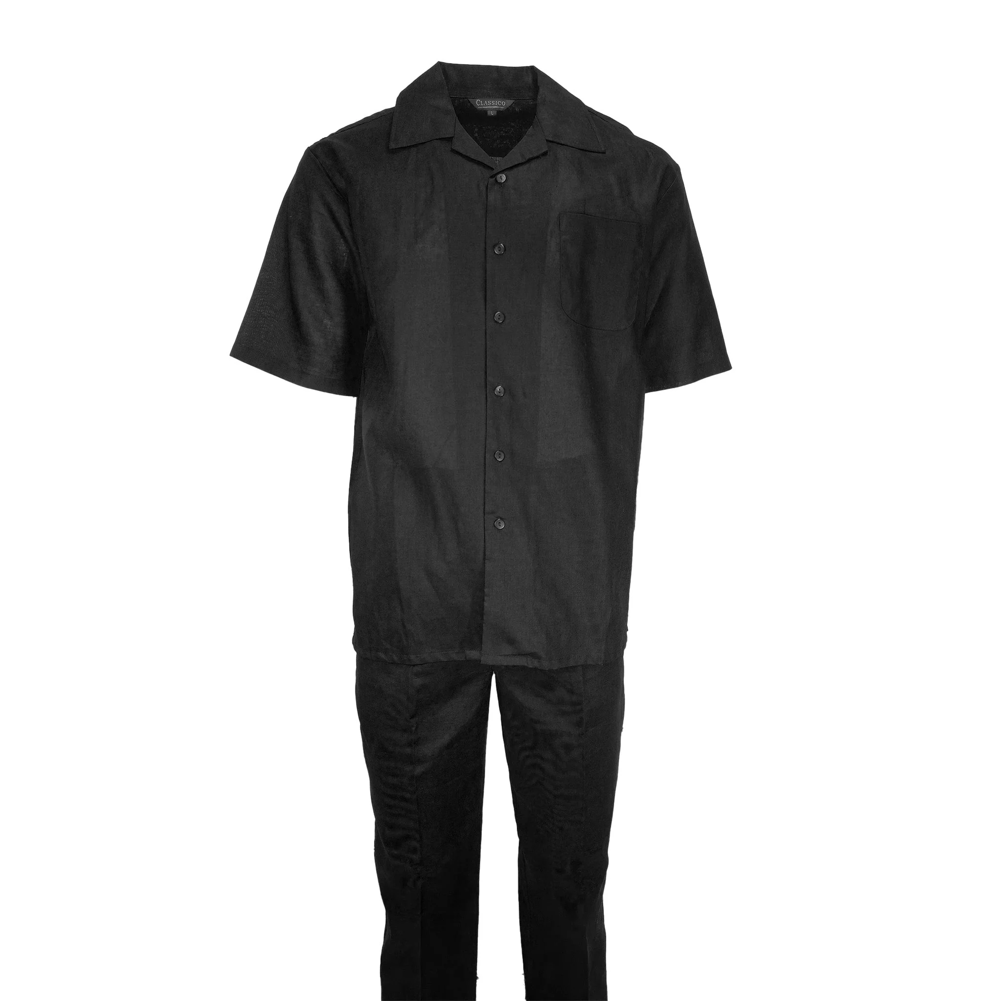 Mens Black Linen Shirt and Pants Casual Outfit Set - Image 2