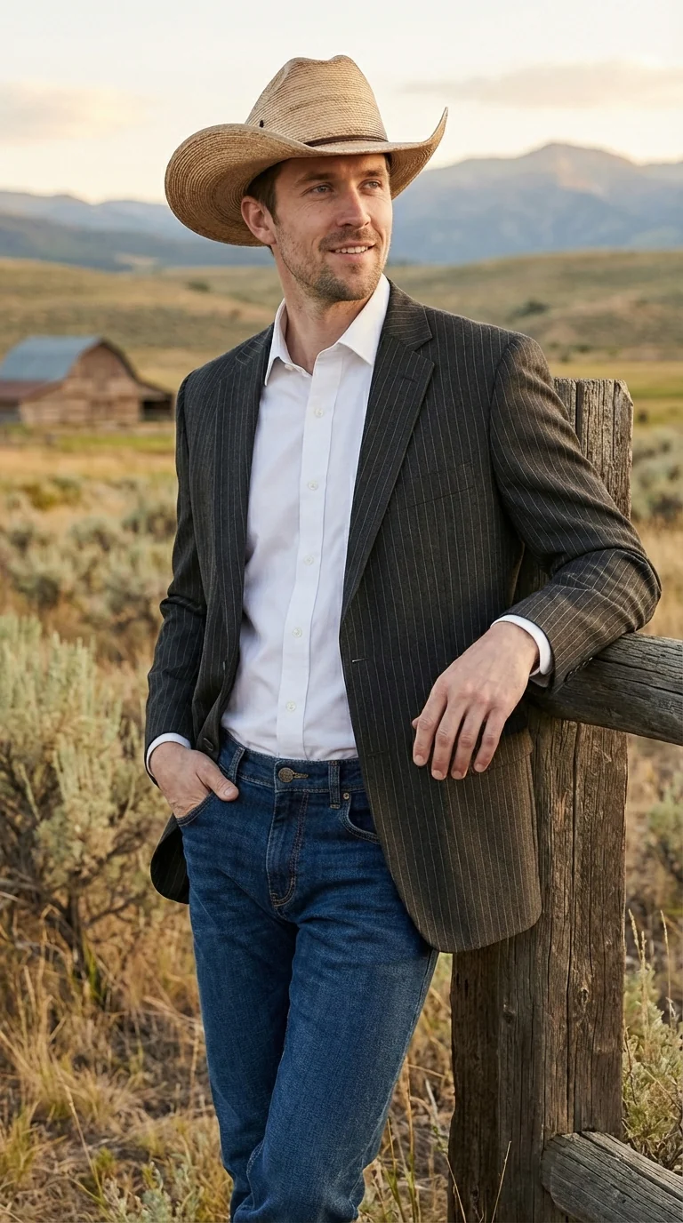Mens Black Pinstripe Western Blazer – Classic Cowboy Style Jacket for Business, Formal and Smart Casual Wear - Image 2