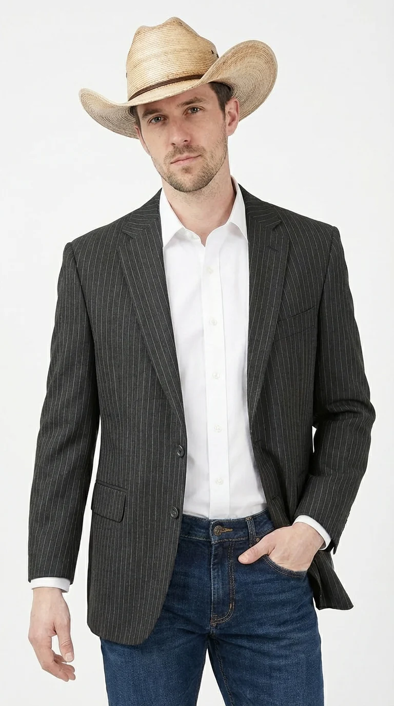 Mens Black Pinstripe Western Blazer – Classic Cowboy Style Jacket for Business, Formal and Smart Casual Wear - Image 4