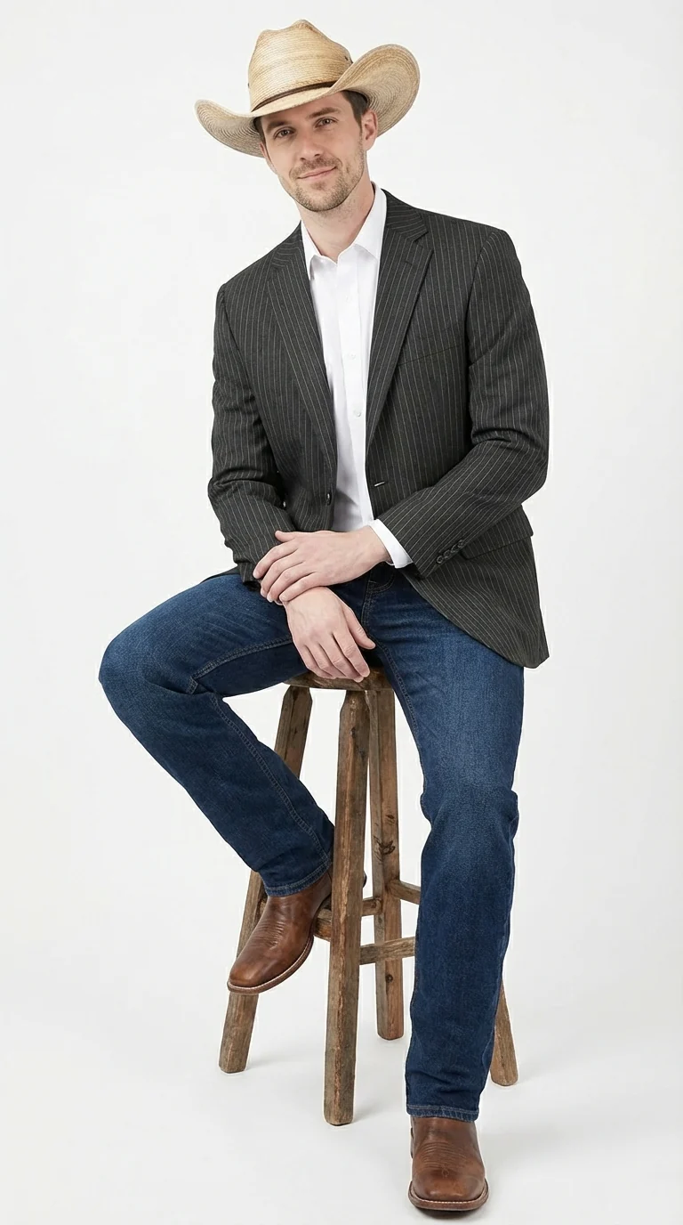 Mens Black Pinstripe Western Blazer – Classic Cowboy Style Jacket for Business, Formal and Smart Casual Wear - Image 5