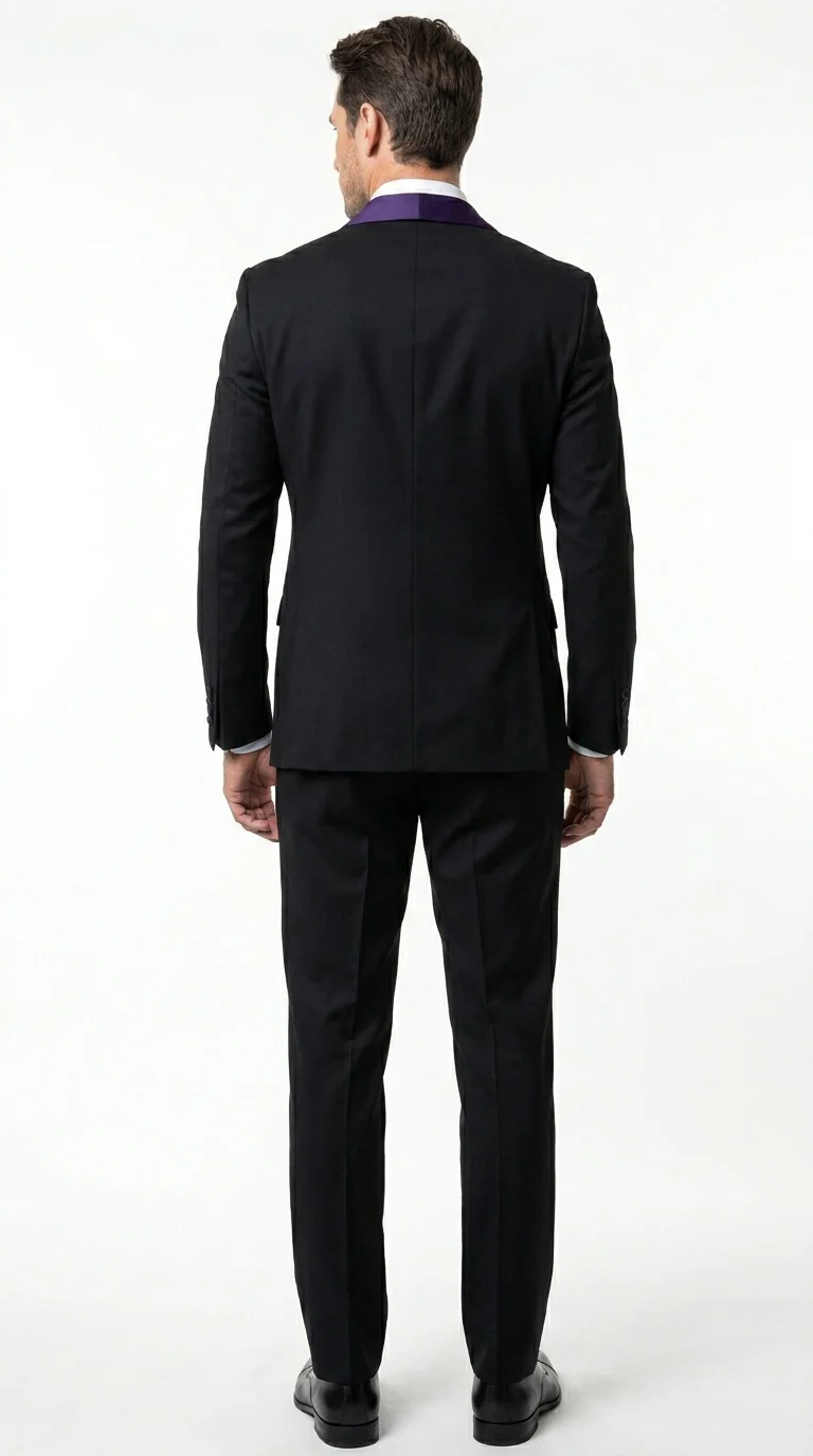 Mens Black Suit with Purple Lapel – Elegant Formal Tuxedo Style Suit for Wedding, Prom, Party and Evening Wear - Image 2