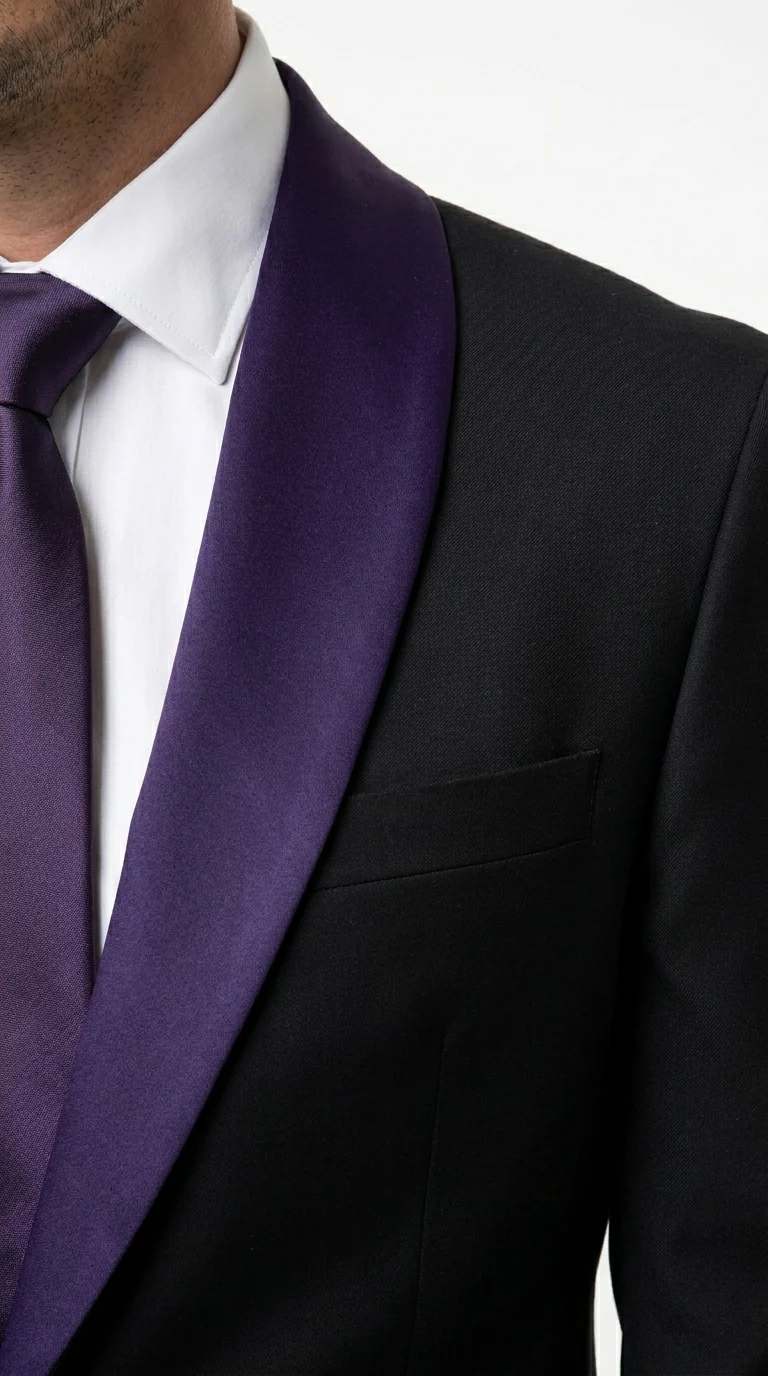 Mens Black Suit with Purple Lapel – Elegant Formal Tuxedo Style Suit for Wedding, Prom, Party and Evening Wear - Image 4