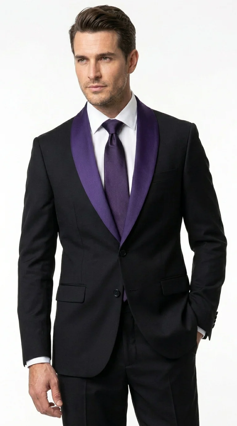 Mens Black Suit with Purple Lapel – Elegant Formal Tuxedo Style Suit for Wedding, Prom, Party and Evening Wear - Image 5