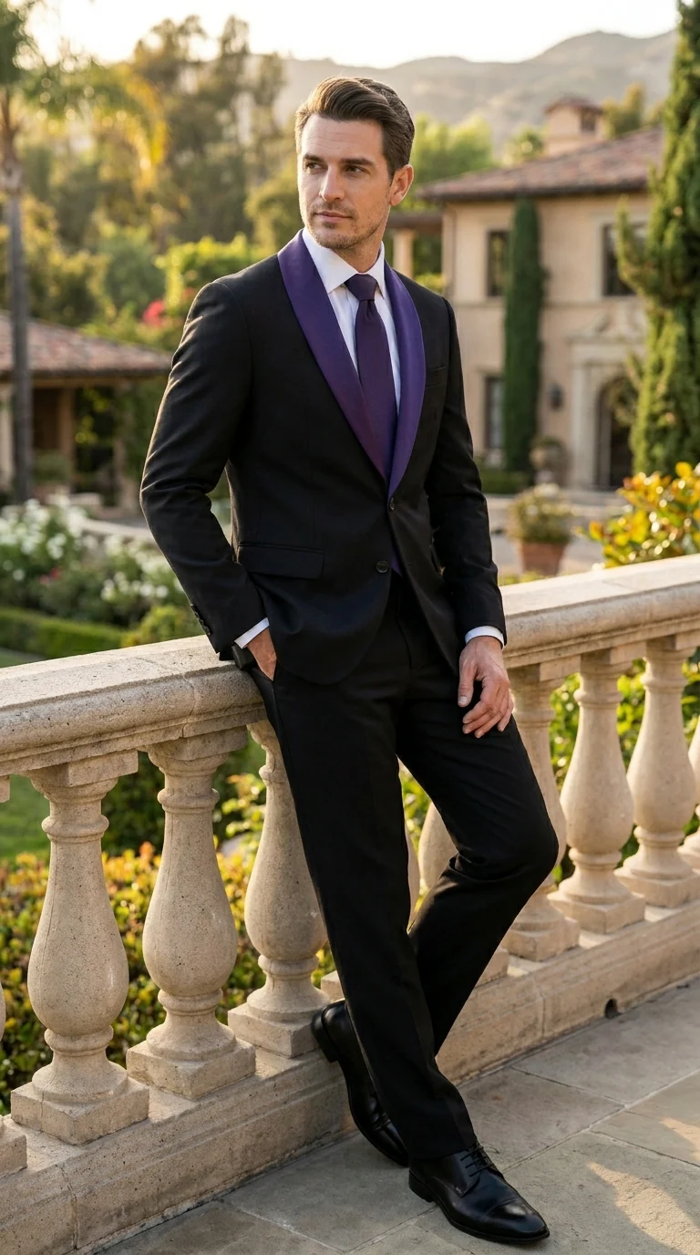 Mens Black Suit with Purple Lapel – Elegant Formal Tuxedo Style Suit for Wedding, Prom, Party and Evening Wear - Image 7