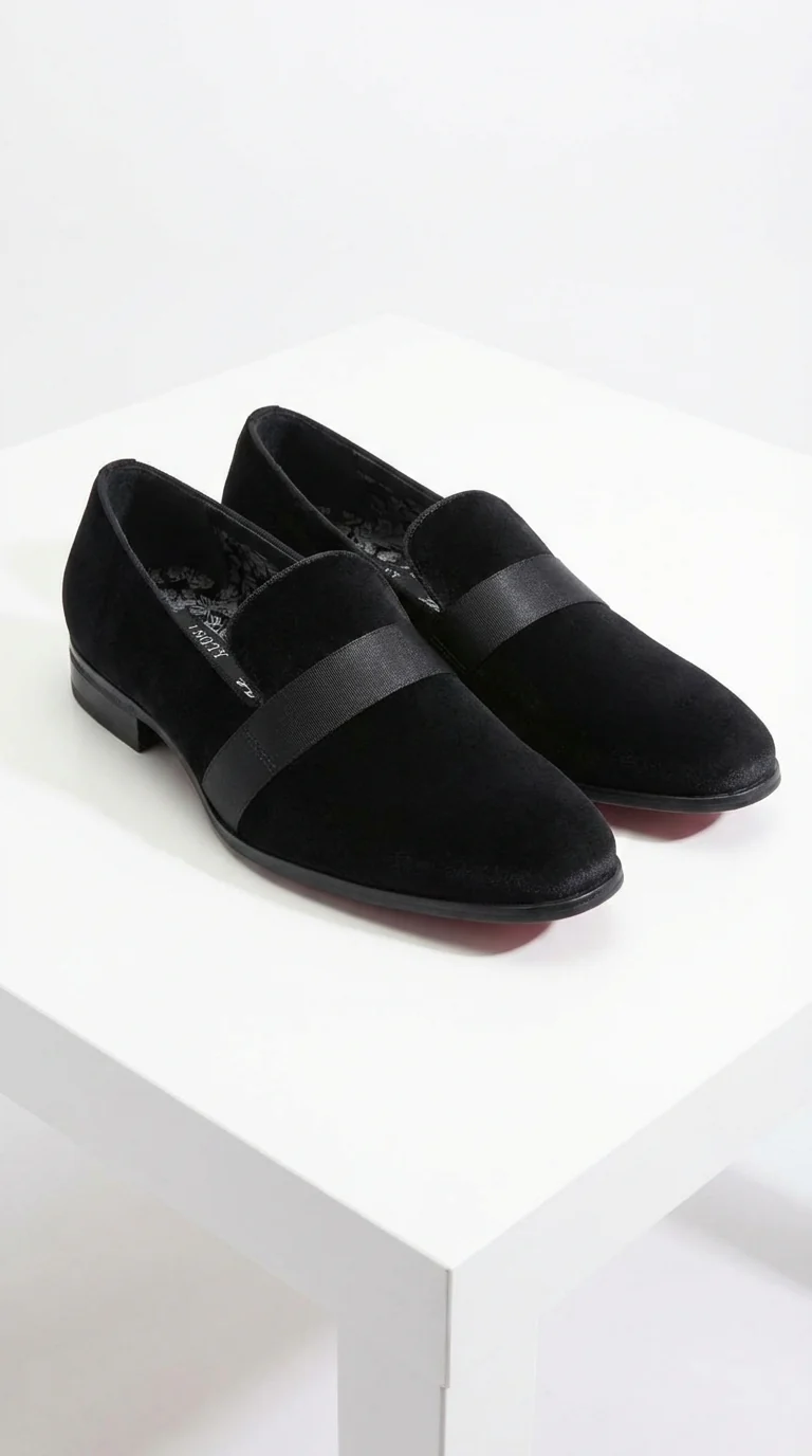 Men's Black Tuxedo Dress Velvet Loafers | Formal Slip-On Shoes for Wedding, Prom & Black Tie Events - Image 3