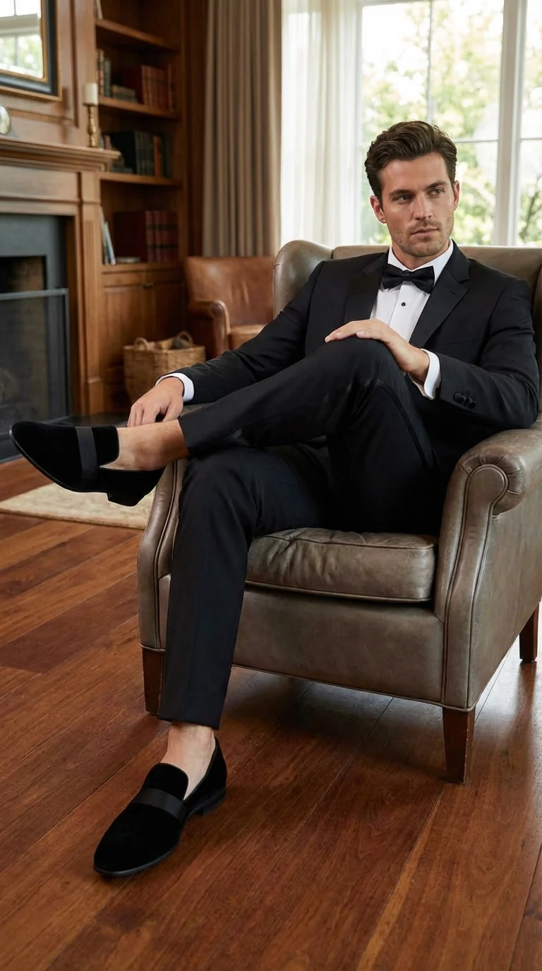 Men's Black Tuxedo Dress Velvet Loafers | Formal Slip-On Shoes for Wedding, Prom & Black Tie Events - Image 5