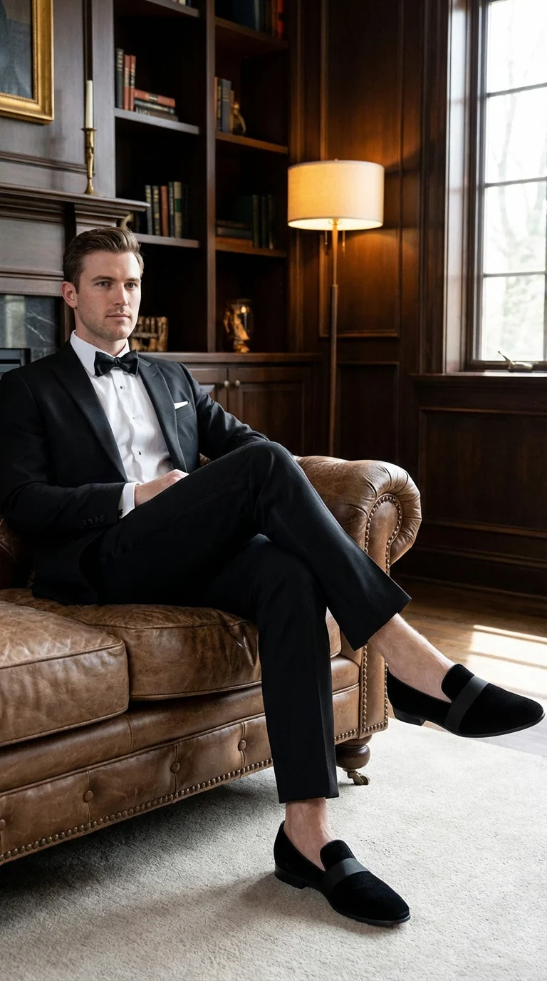 Men's Black Tuxedo Dress Velvet Loafers | Formal Slip-On Shoes for Wedding, Prom & Black Tie Events - Image 6