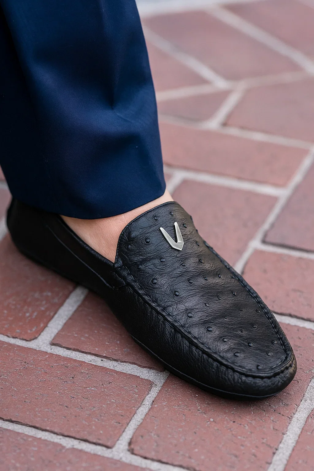 Men's Black Vestigium Genuine Ostrich Full Leather Stylish Dress Loafer Mens Ostrich Skin Shoes - Image 9