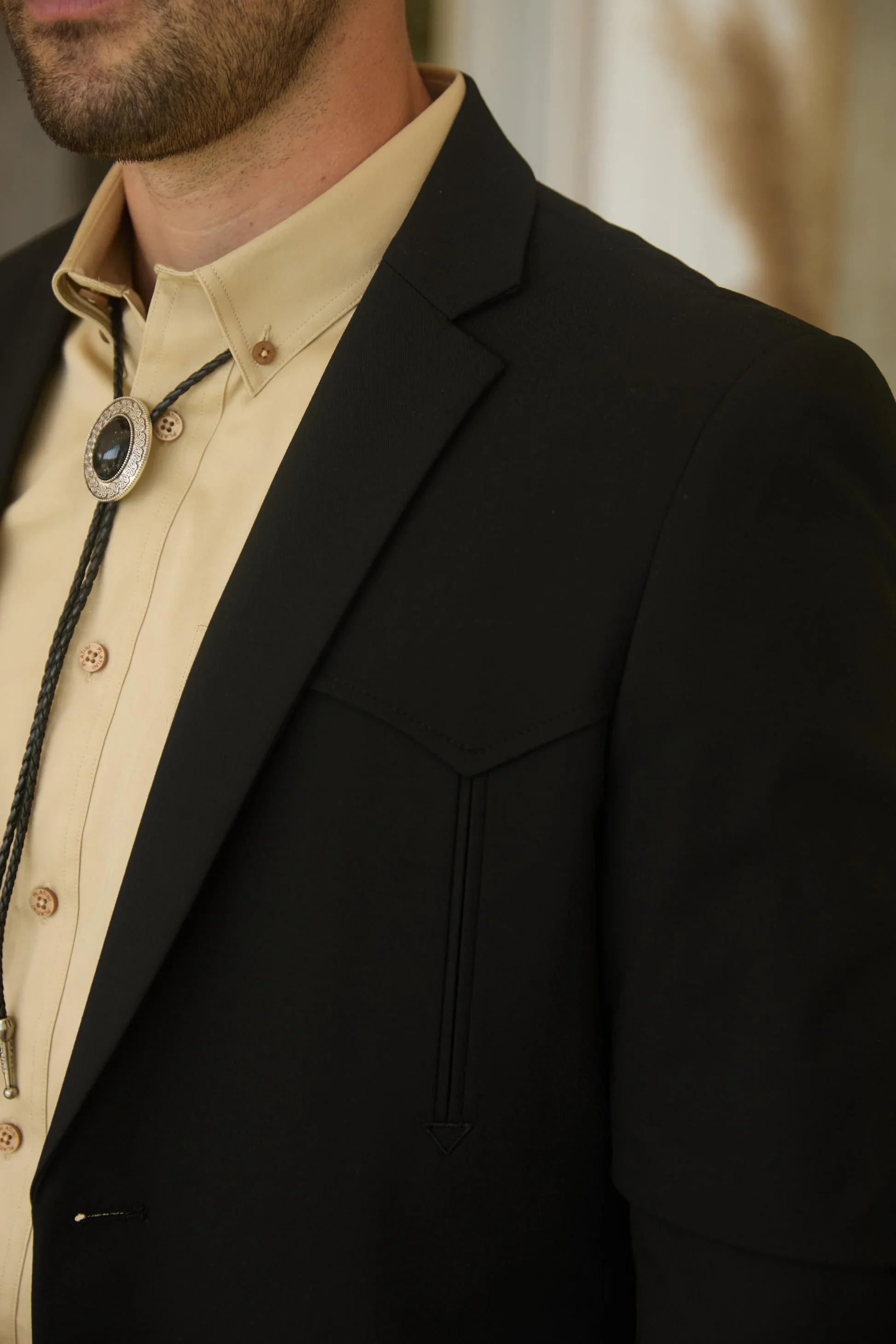 Mens Black Western Sport Suit with Elbow Patch Detail - Image 4