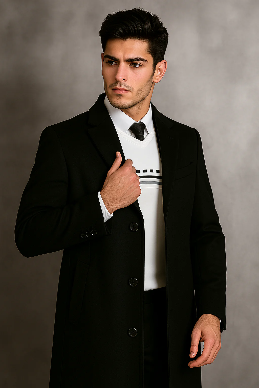 Men's Black Wool Overcoat – Big & Tall Dress Topcoat in Dark Color - Image 5
