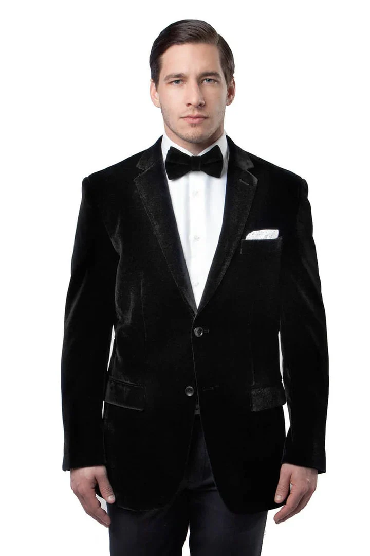 Mens Blazer - Cheap Priced Mens Sport Coat - Men's Two Button Classic Velvet Blazer In Red - Image 3