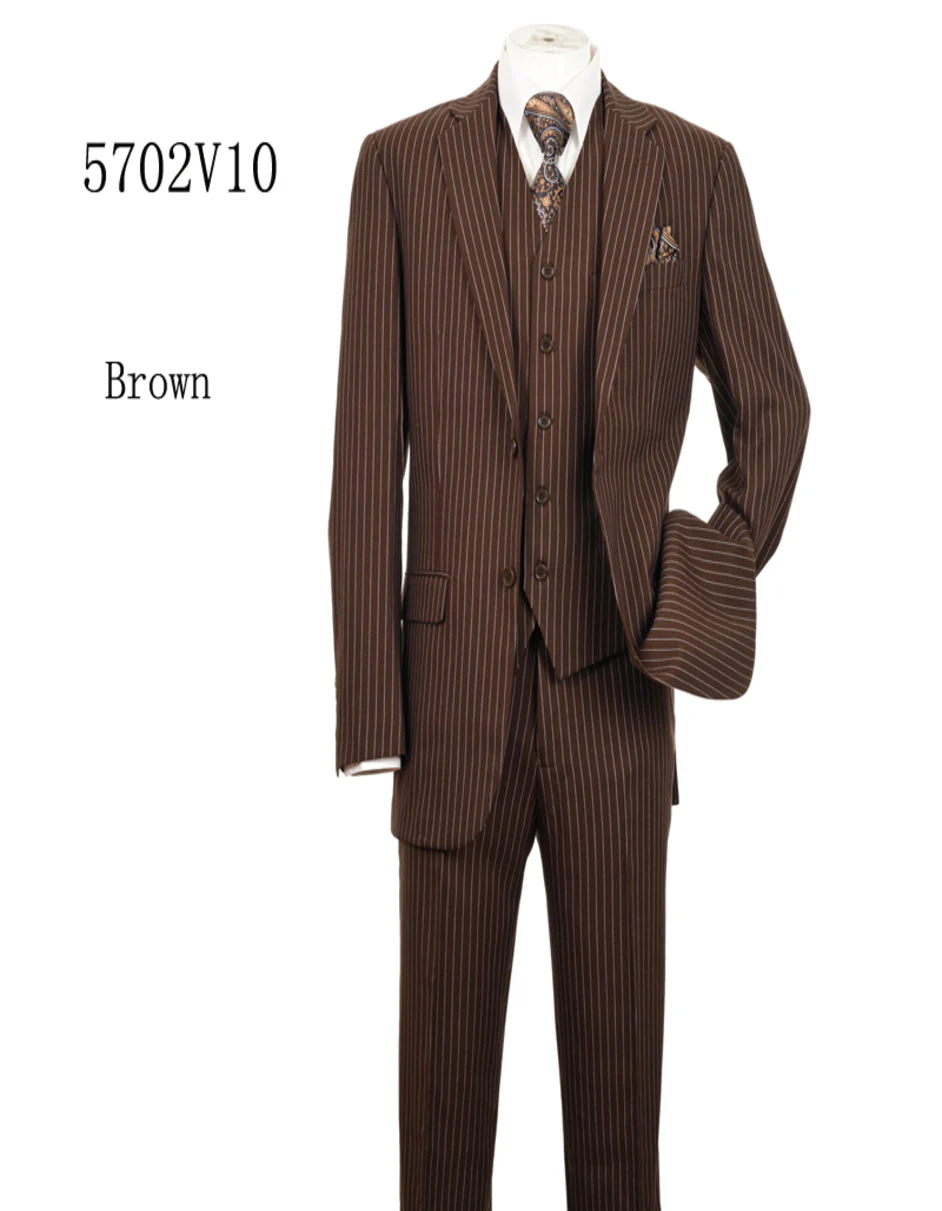 Men's Brown Pinstripe 3-Piece Suit with Matching Vest ƒ?? Classic Fit Business and Formal Attire - Image 6
