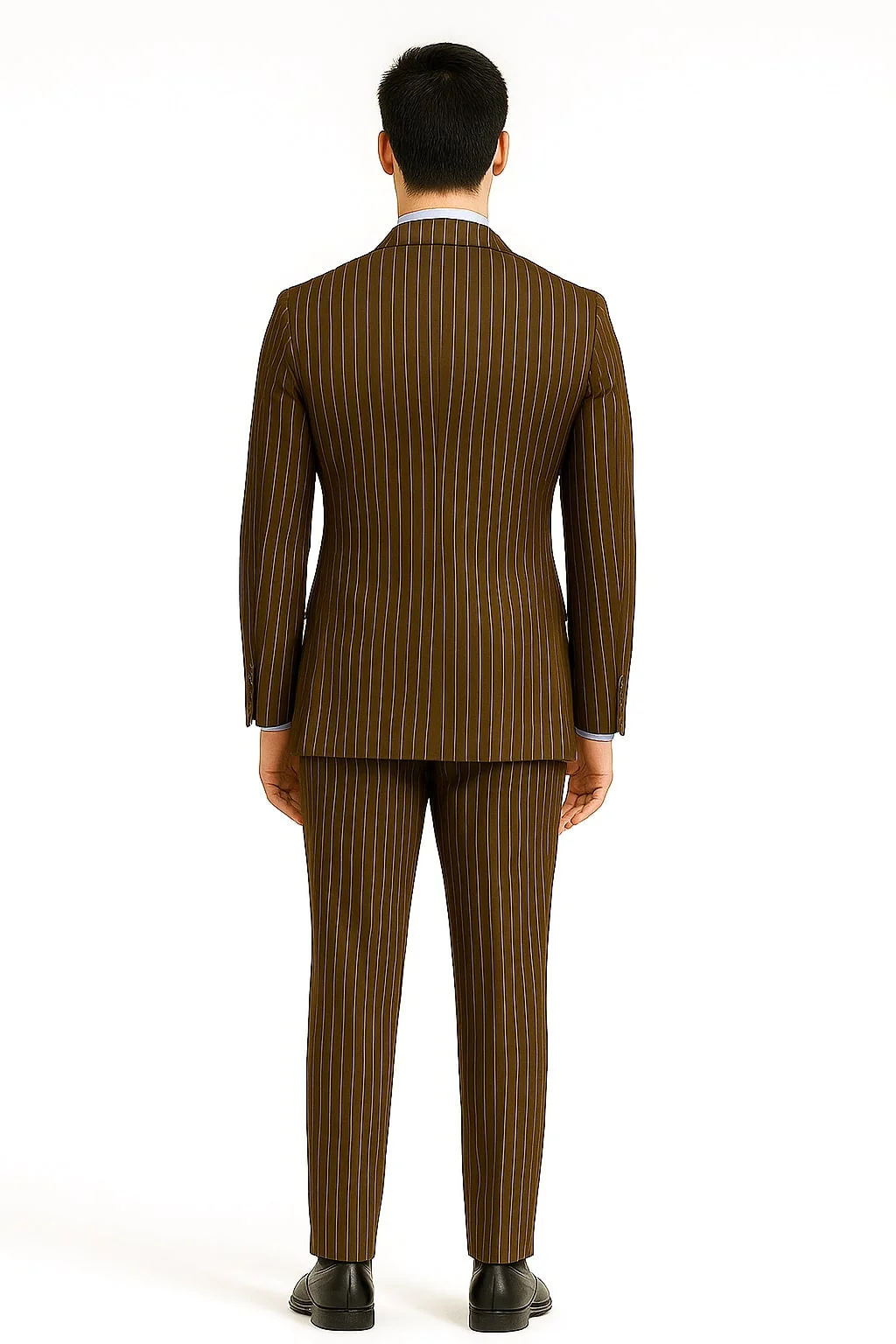 Mens Brown Pinstripe Double-Breasted Suit – Classic 6-Button Business and Vintage Style - Image 3