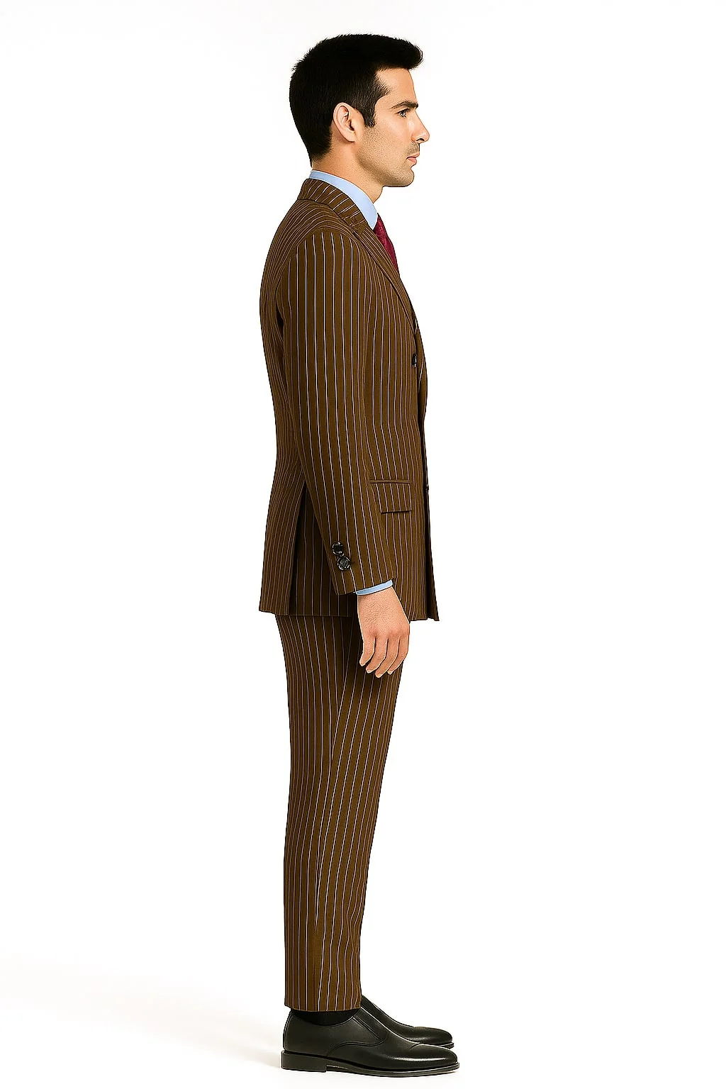Mens Brown Pinstripe Double-Breasted Suit – Classic 6-Button Business and Vintage Style - Image 6