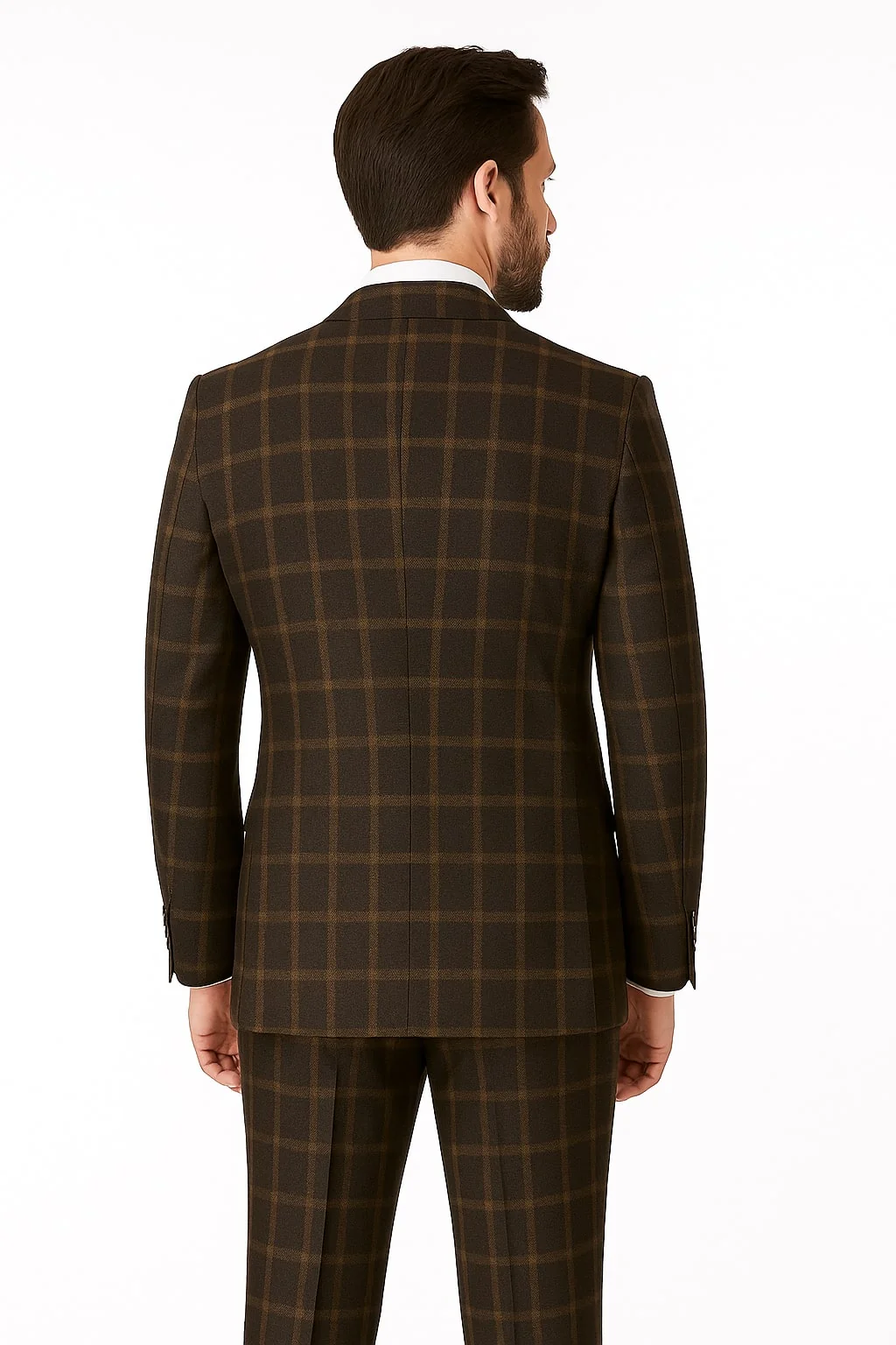 Men's Brown Plaid Double-Breasted Wool Suit ƒ?? Classic Windowpane Two-Piece Formal Suit By Rossiman - Image 3