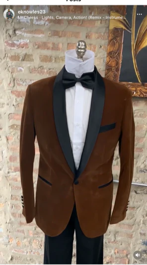 Mens Brown Velvet Tuxedo with Black Satin Shawl Lapel – One Button Formal Suit Jacket - Image 4