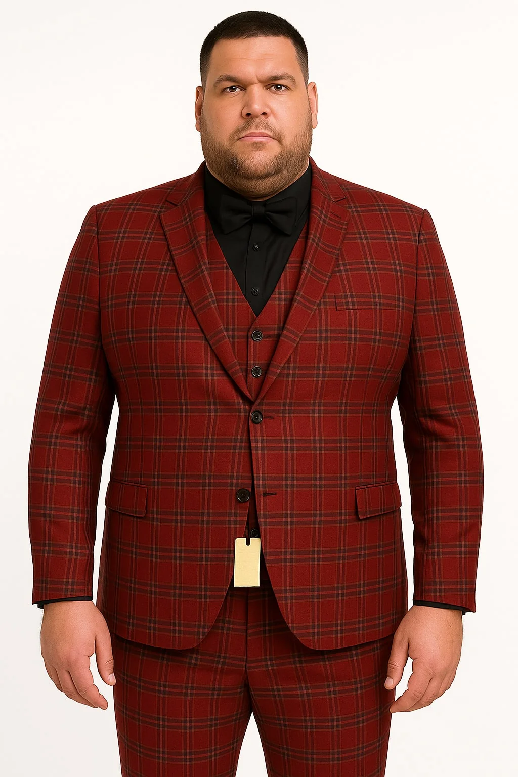 Mens Burgundy Plaid Three-Piece Suit – Ultra Slim Fit Checkered Windowpane Redish 544-10 - Image 4