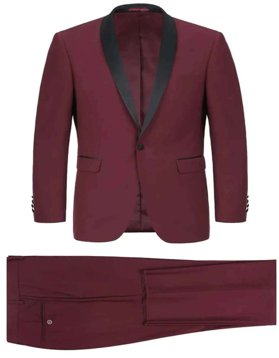 Mens Burgundy Prom Tuxedo - Maroon Wedding Dinner Traditional Suit - Image 3