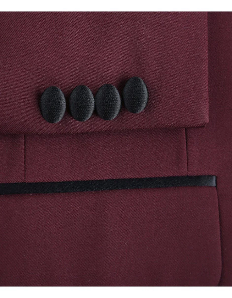 Mens Burgundy Prom Tuxedo - Maroon Wedding Dinner Traditional Suit - Image 4