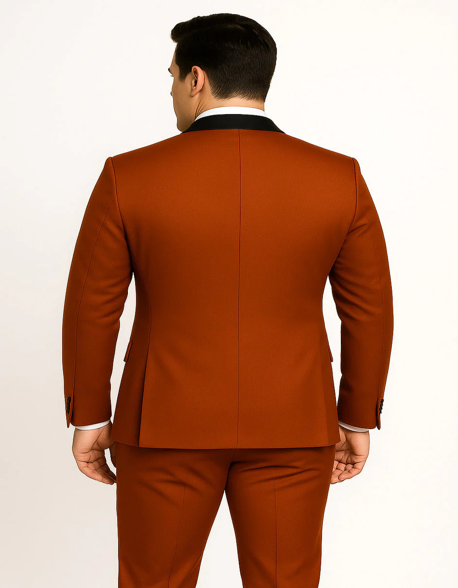 Men's Burnt Orange Tuxedo Suit ƒ?? 3-Piece Slim Fit with Black Satin Shawl Lapel - Image 2