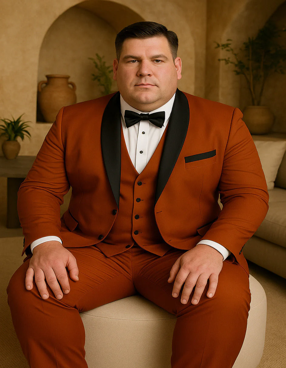 Men's Burnt Orange Tuxedo Suit ƒ?? 3-Piece Slim Fit with Black Satin Shawl Lapel - Image 4