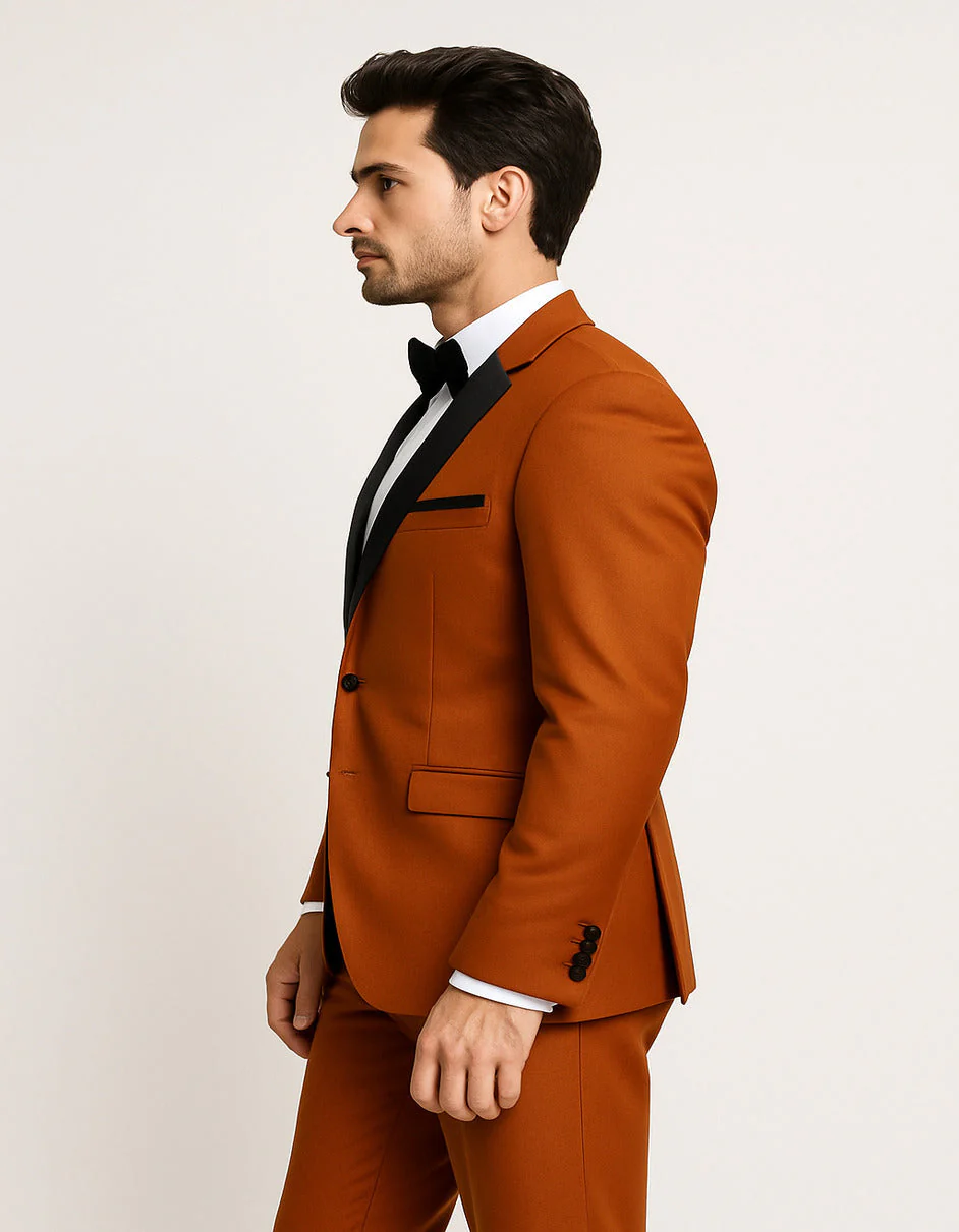 Men's Burnt Orange Tuxedo Suit ƒ?? 3-Piece Slim Fit with Black Satin Shawl Lapel - Image 5