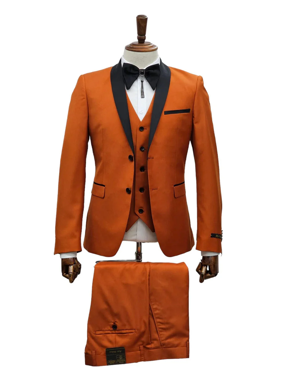 Men's Burnt Orange Tuxedo Suit ƒ?? 3-Piece Slim Fit with Black Satin Shawl Lapel - Image 6