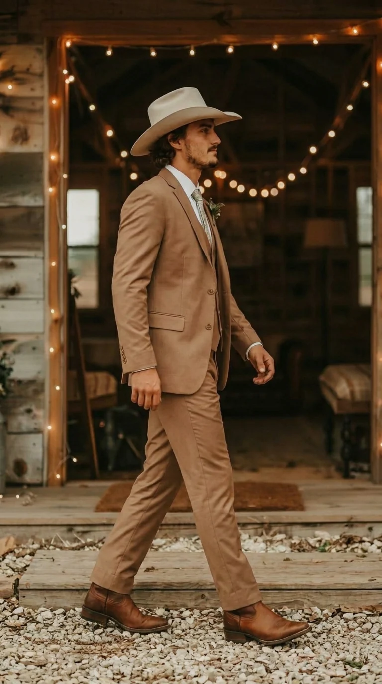 Mens Camel Brown Copper Western 3 Piece Suit – Classic Country Style Blazer Vest Pants Set, Formal Cowboy Suit Outfit - Image 10