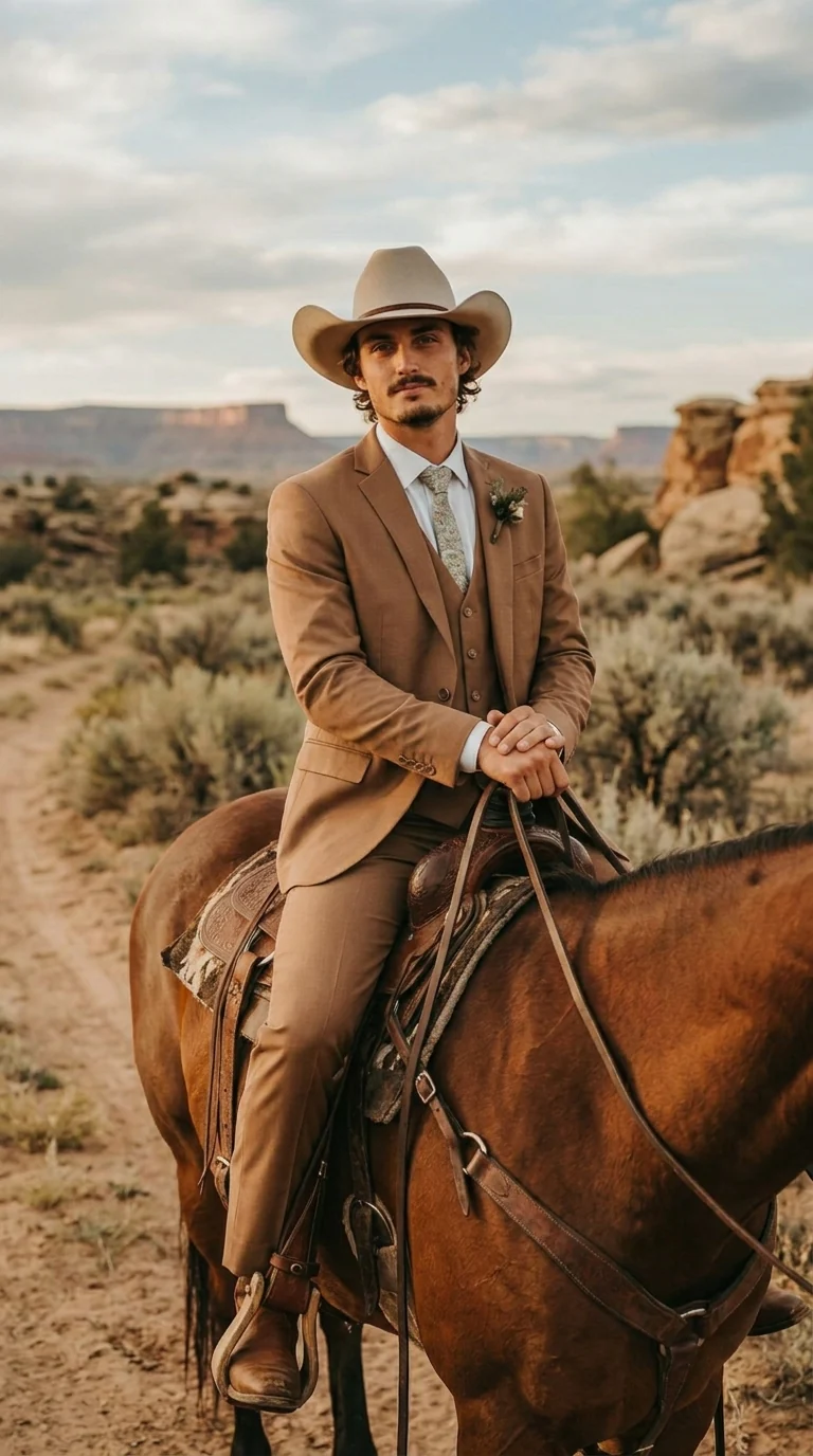 Mens Camel Brown Copper Western 3 Piece Suit – Classic Country Style Blazer Vest Pants Set, Formal Cowboy Suit Outfit - Image 12