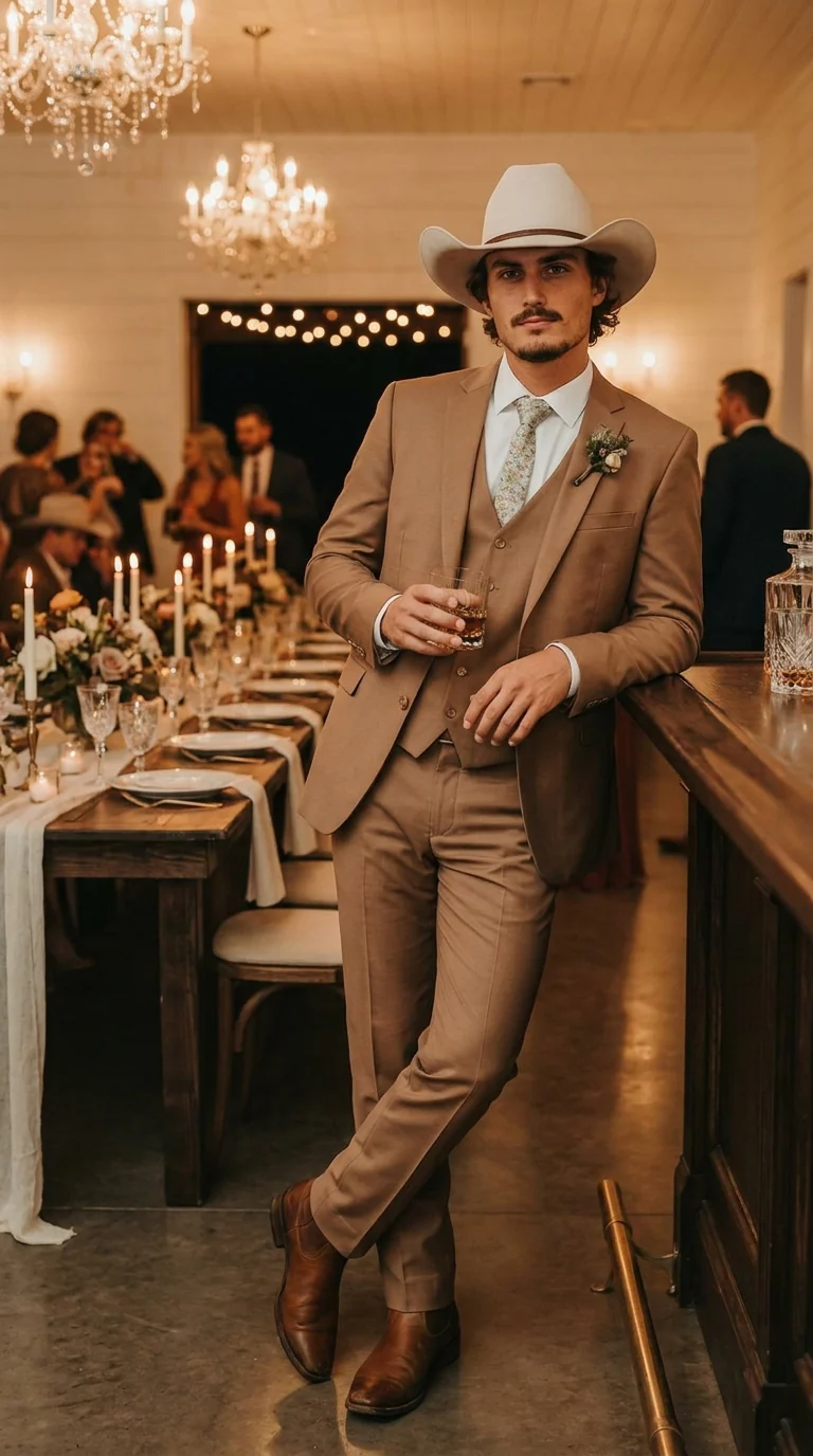 Mens Camel Brown Copper Western 3 Piece Suit – Classic Country Style Blazer Vest Pants Set, Formal Cowboy Suit Outfit - Image 13