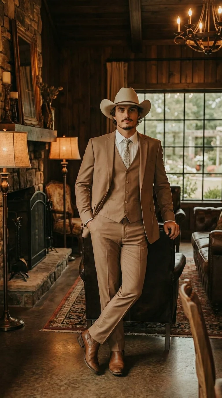 Mens Camel Brown Copper Western 3 Piece Suit – Classic Country Style Blazer Vest Pants Set, Formal Cowboy Suit Outfit - Image 14