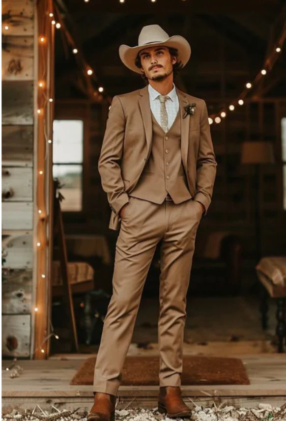 Mens Camel Brown Copper Western 3 Piece Suit – Classic Country Style Blazer Vest Pants Set, Formal Cowboy Suit Outfit - Image 16