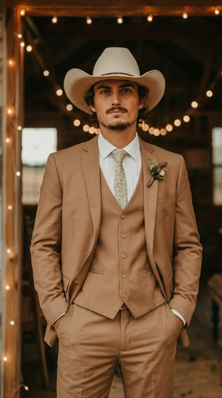 Mens Camel Brown Copper Western 3 Piece Suit – Classic Country Style Blazer Vest Pants Set, Formal Cowboy Suit Outfit - Image 6