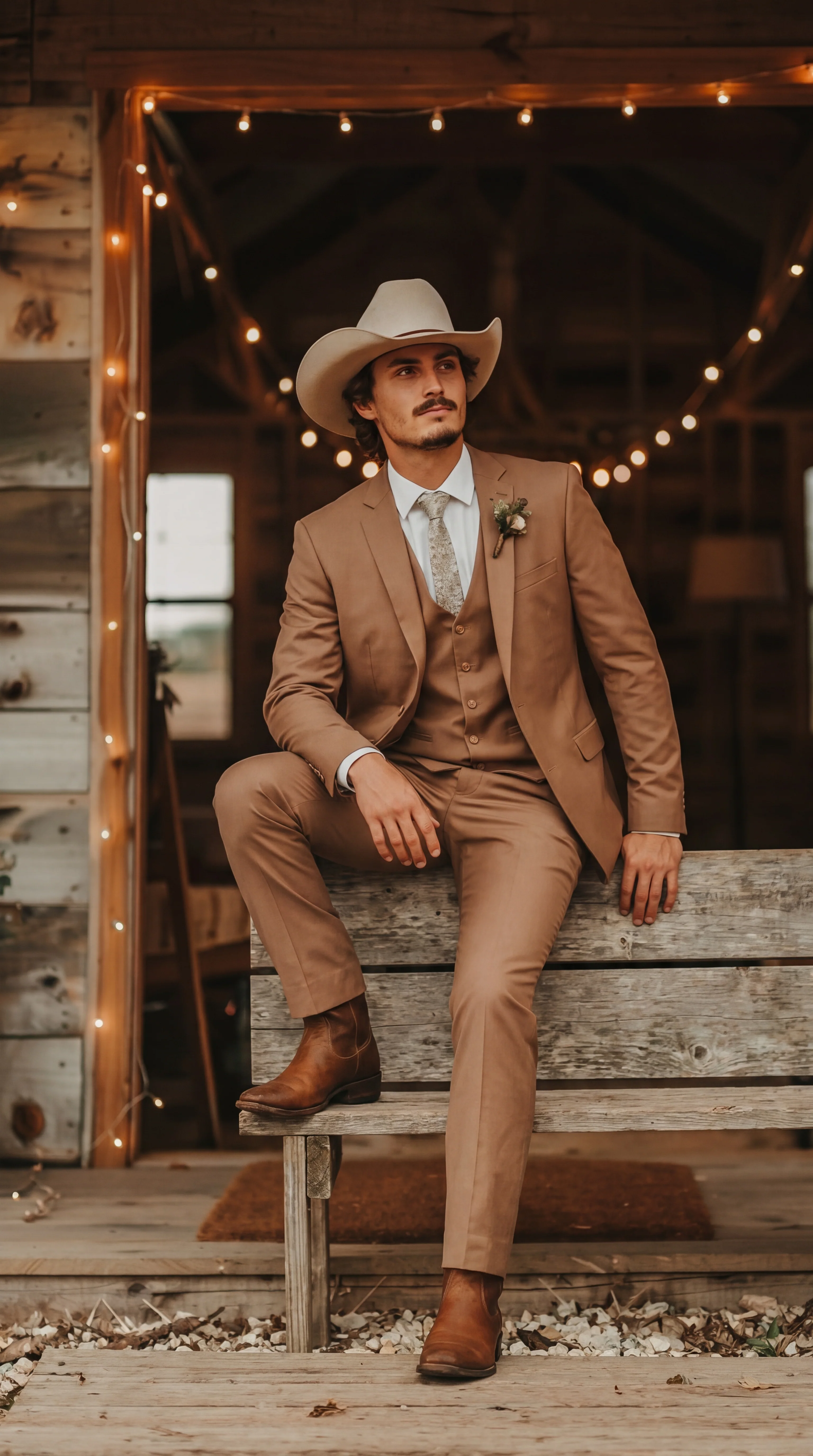Mens Camel Brown Copper Western 3 Piece Suit – Classic Country Style Blazer Vest Pants Set, Formal Cowboy Suit Outfit - Image 7