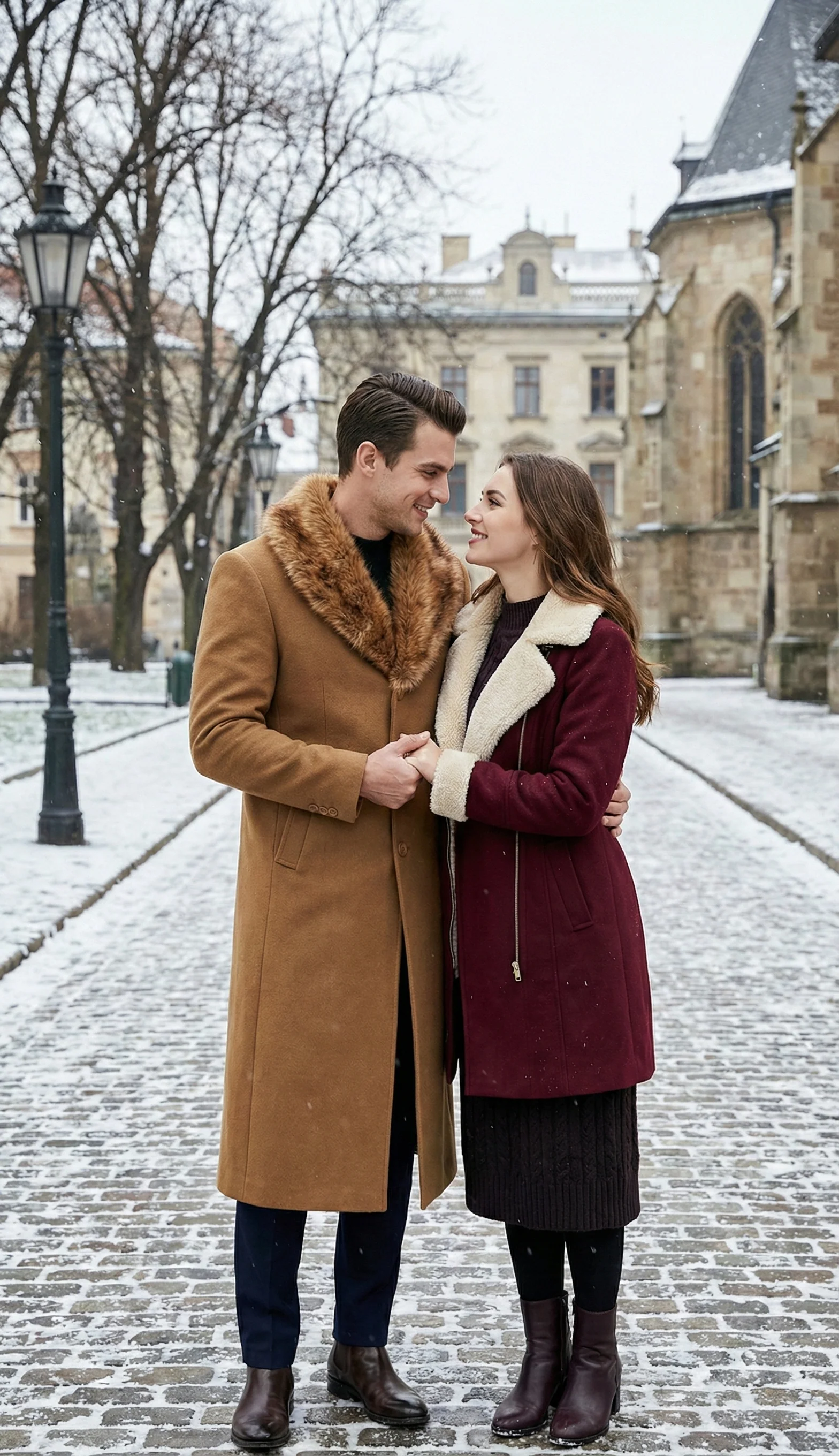 Men's Camel Brown Long Overcoat with Faux Fur Collar, Classic Winter Topcoat for Formal and Business Wear - Image 6