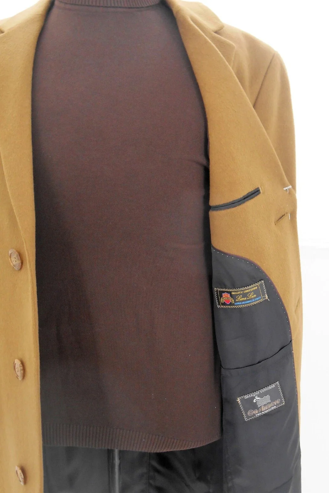 Mens Camel Tailored Overcoat – Full Length Wool Cashmere Coat - Image 2