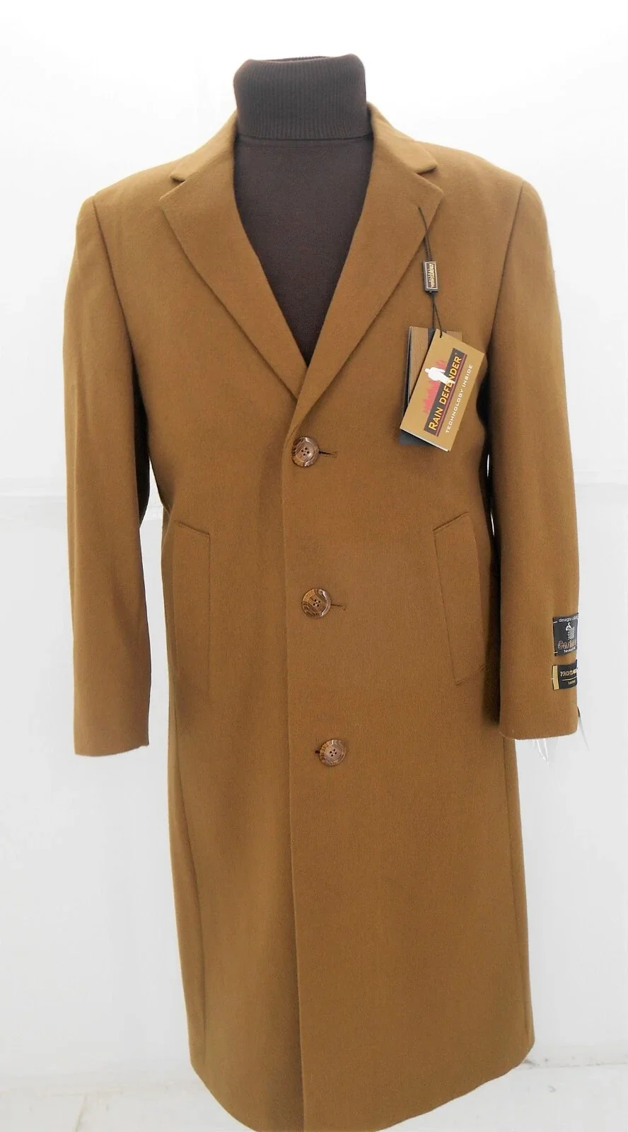 Mens Camel Tailored Overcoat – Full Length Wool Cashmere Coat - Image 3
