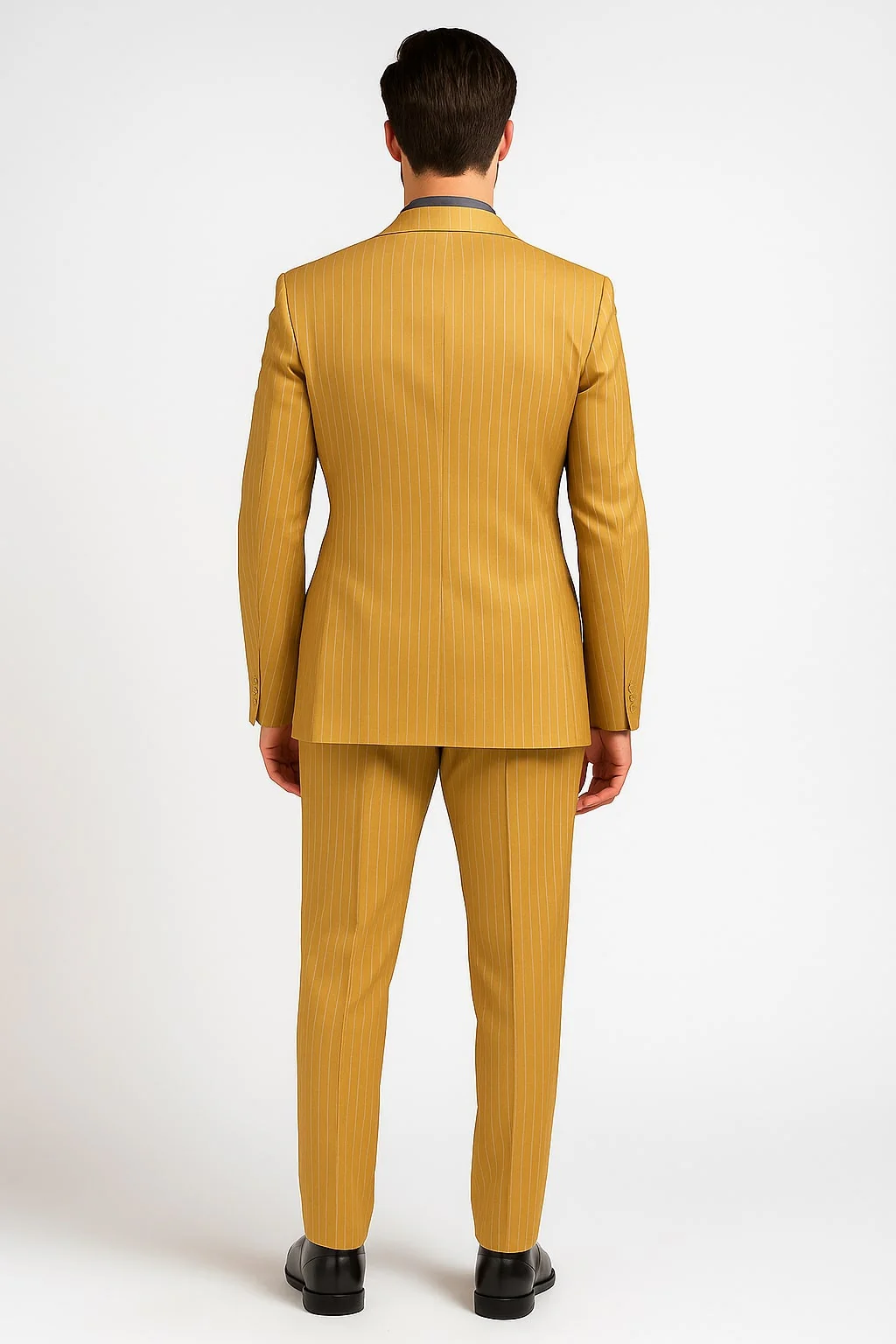 Mens Camel Tan Pinstripe Double-Breasted Suit – Bold 6-Button Modern Vintage Style - Image 5