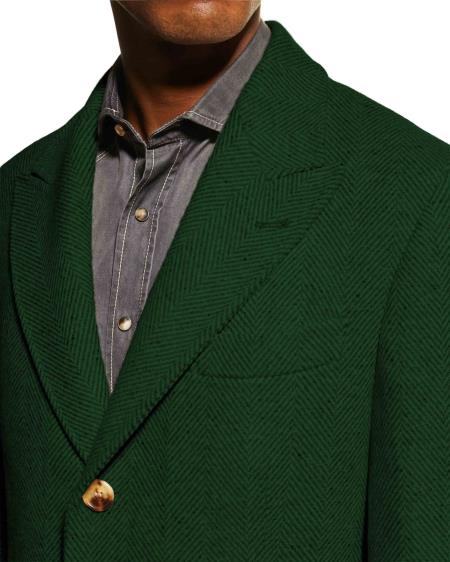 Mens Carcoat - Dark Green Three Quarter Peak Lapel Topcoat - Image 3