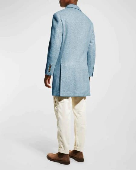 Mens Carcoat - Light Blue Three Quarter Peak Lapel Topcoat - Image 4