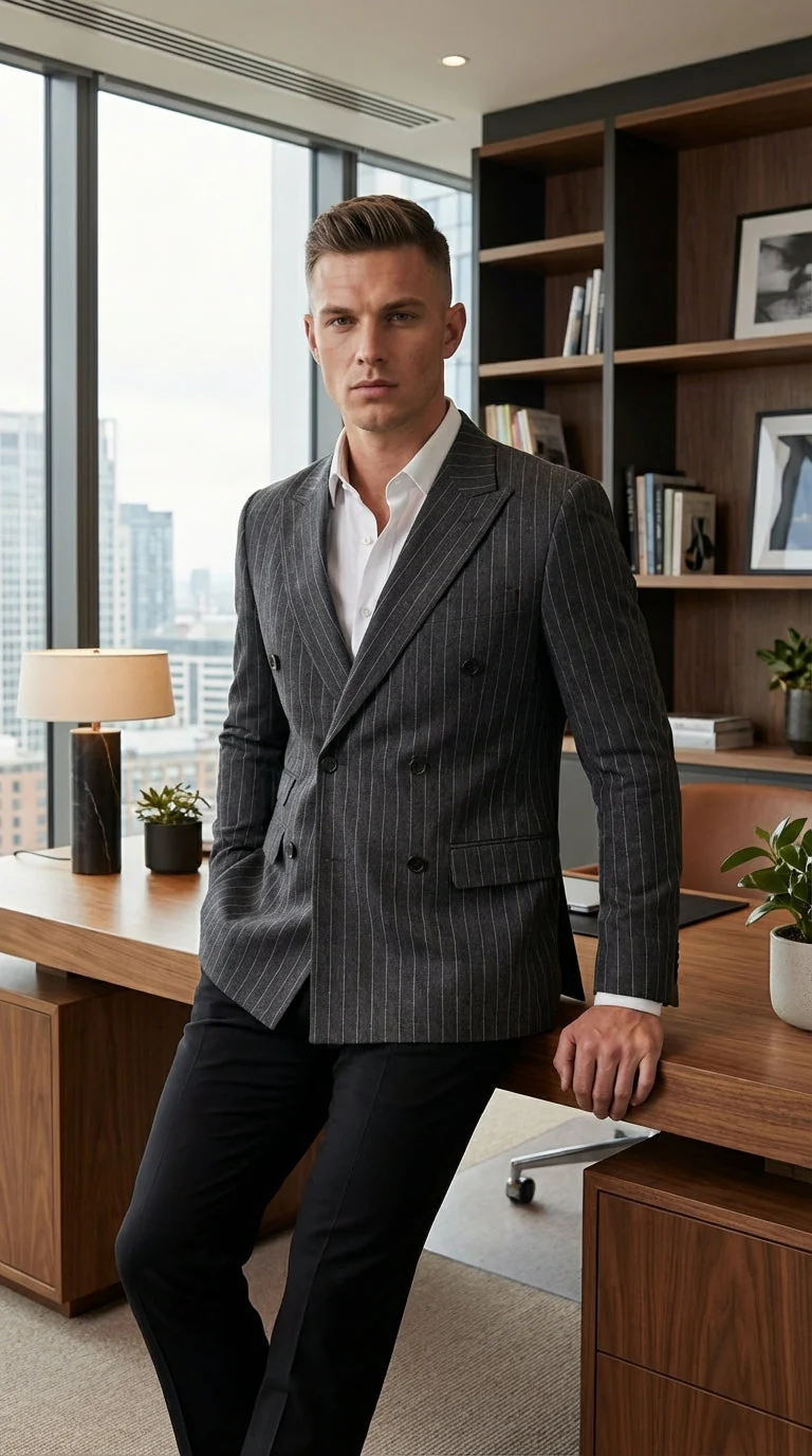 Mens Charcoal Gray Pinstripe Double Breasted Blazer Sport Coat – Classic Formal Business Jacket for Office and Smart Casual Wear - Image 10