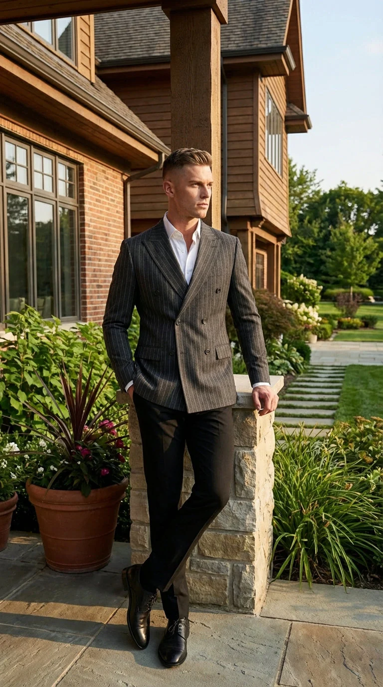 Mens Charcoal Gray Pinstripe Double Breasted Blazer Sport Coat – Classic Formal Business Jacket for Office and Smart Casual Wear - Image 12