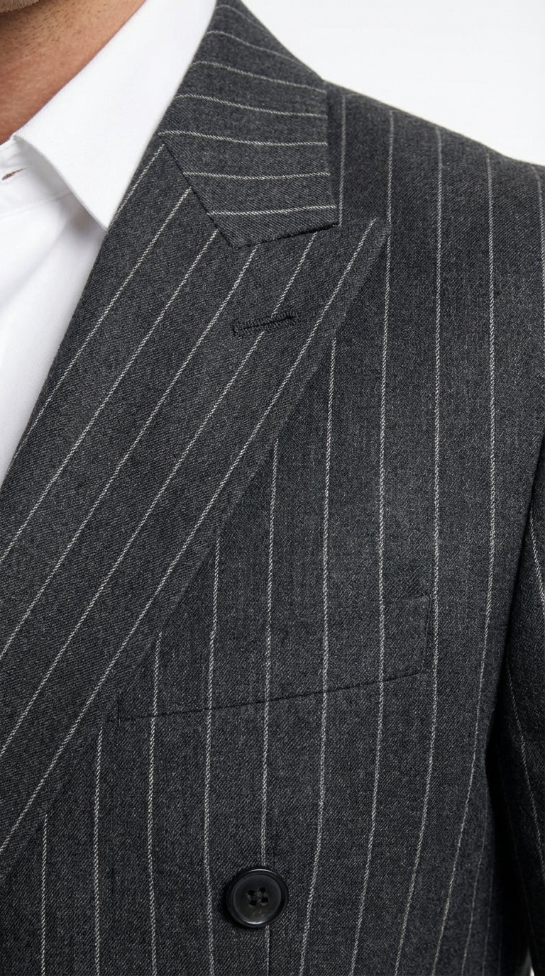 Mens Charcoal Gray Pinstripe Double Breasted Blazer Sport Coat – Classic Formal Business Jacket for Office and Smart Casual Wear - Image 13