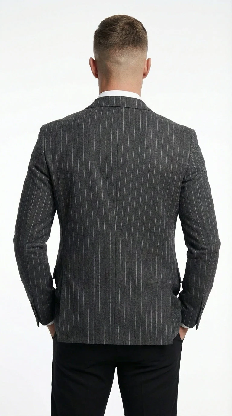 Mens Charcoal Gray Pinstripe Double Breasted Blazer Sport Coat – Classic Formal Business Jacket for Office and Smart Casual Wear - Image 2