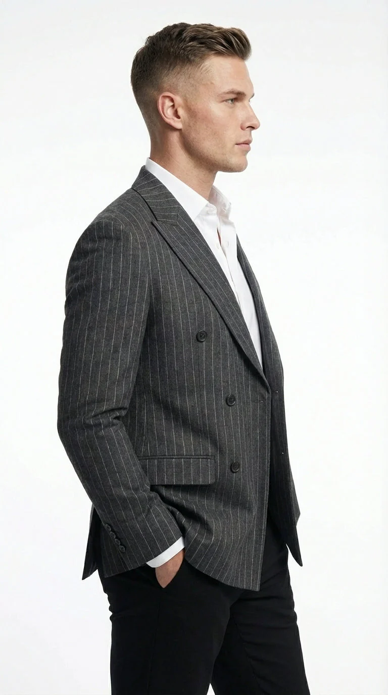 Mens Charcoal Gray Pinstripe Double Breasted Blazer Sport Coat – Classic Formal Business Jacket for Office and Smart Casual Wear - Image 4
