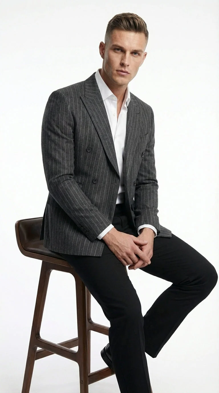 Mens Charcoal Gray Pinstripe Double Breasted Blazer Sport Coat – Classic Formal Business Jacket for Office and Smart Casual Wear - Image 5