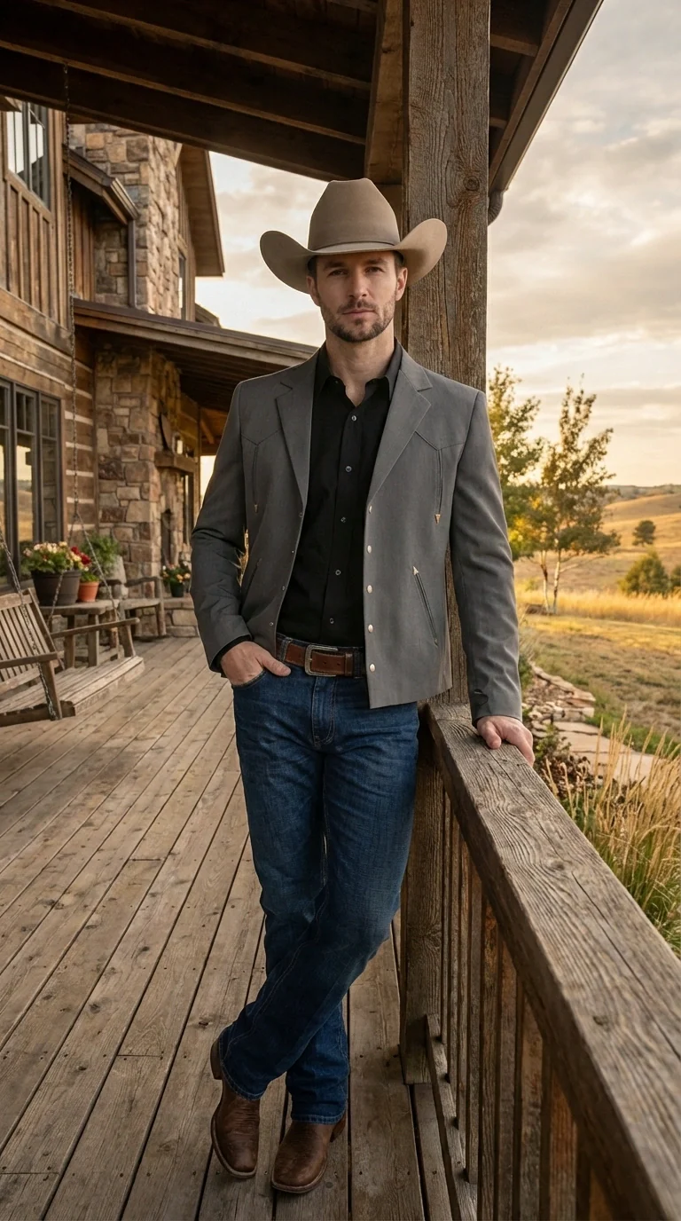 Mens Charcoal Gray Western Blazer – Cowboy Style Casual Jacket Classic Country Western Sport Coat - Image 11