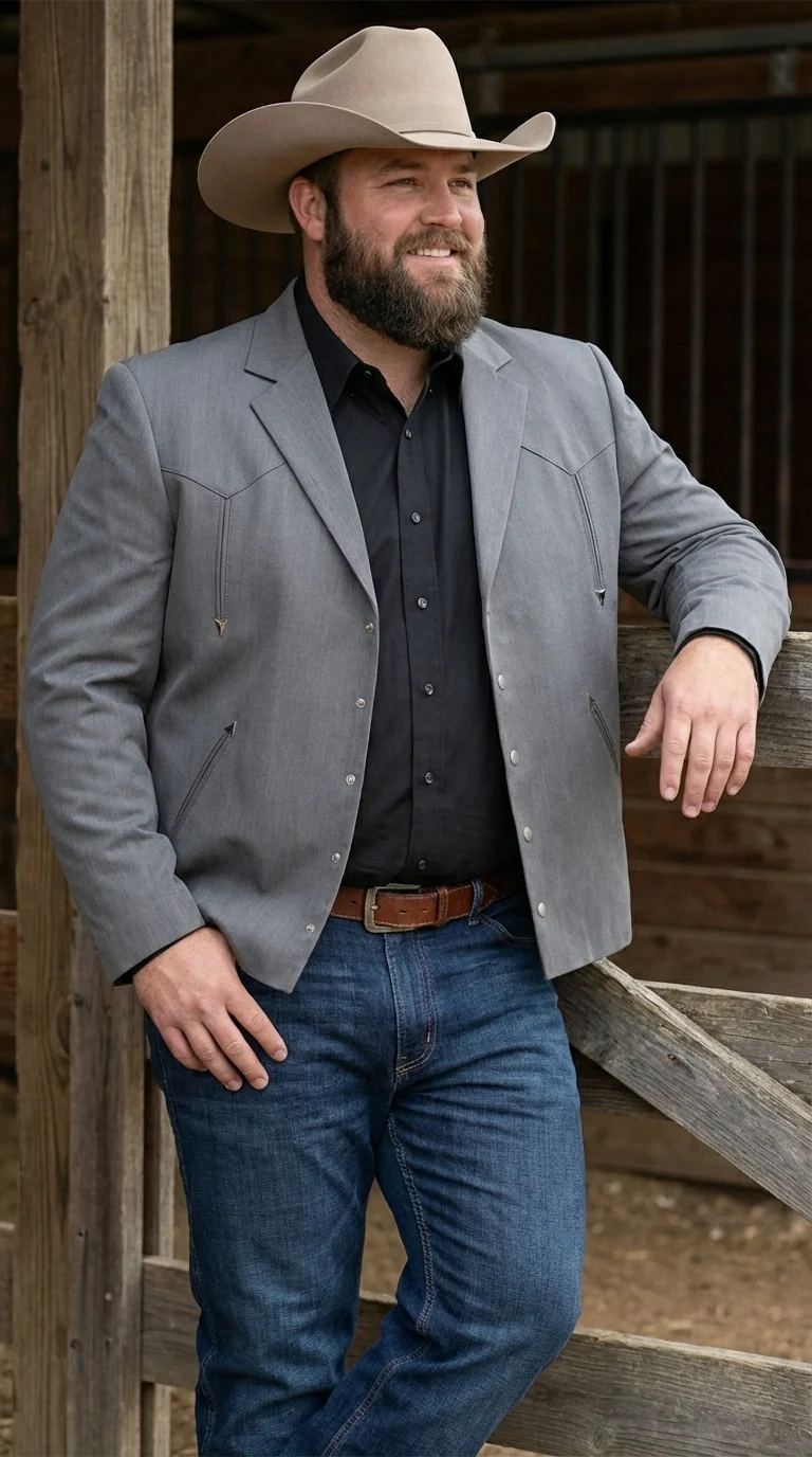 Mens Charcoal Gray Western Blazer – Cowboy Style Casual Jacket Classic Country Western Sport Coat - Image 12