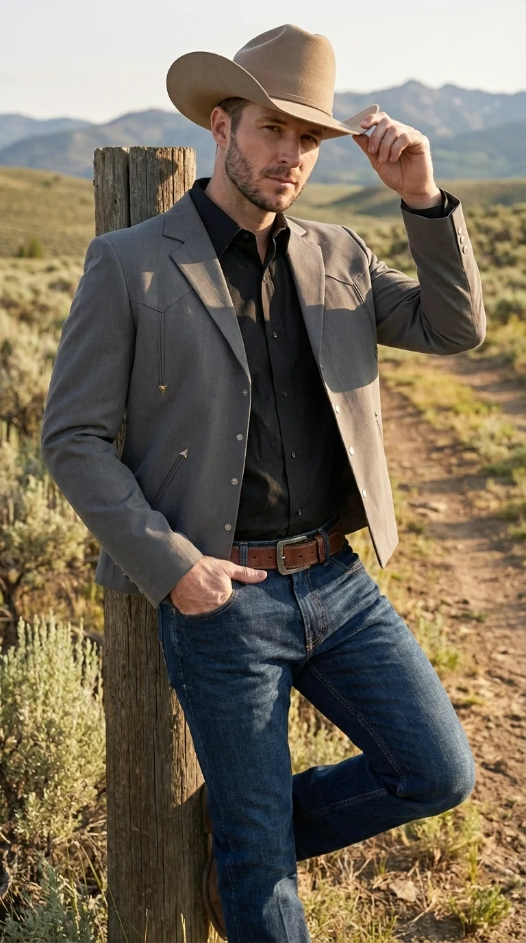 Mens Charcoal Gray Western Blazer – Cowboy Style Casual Jacket Classic Country Western Sport Coat - Image 14